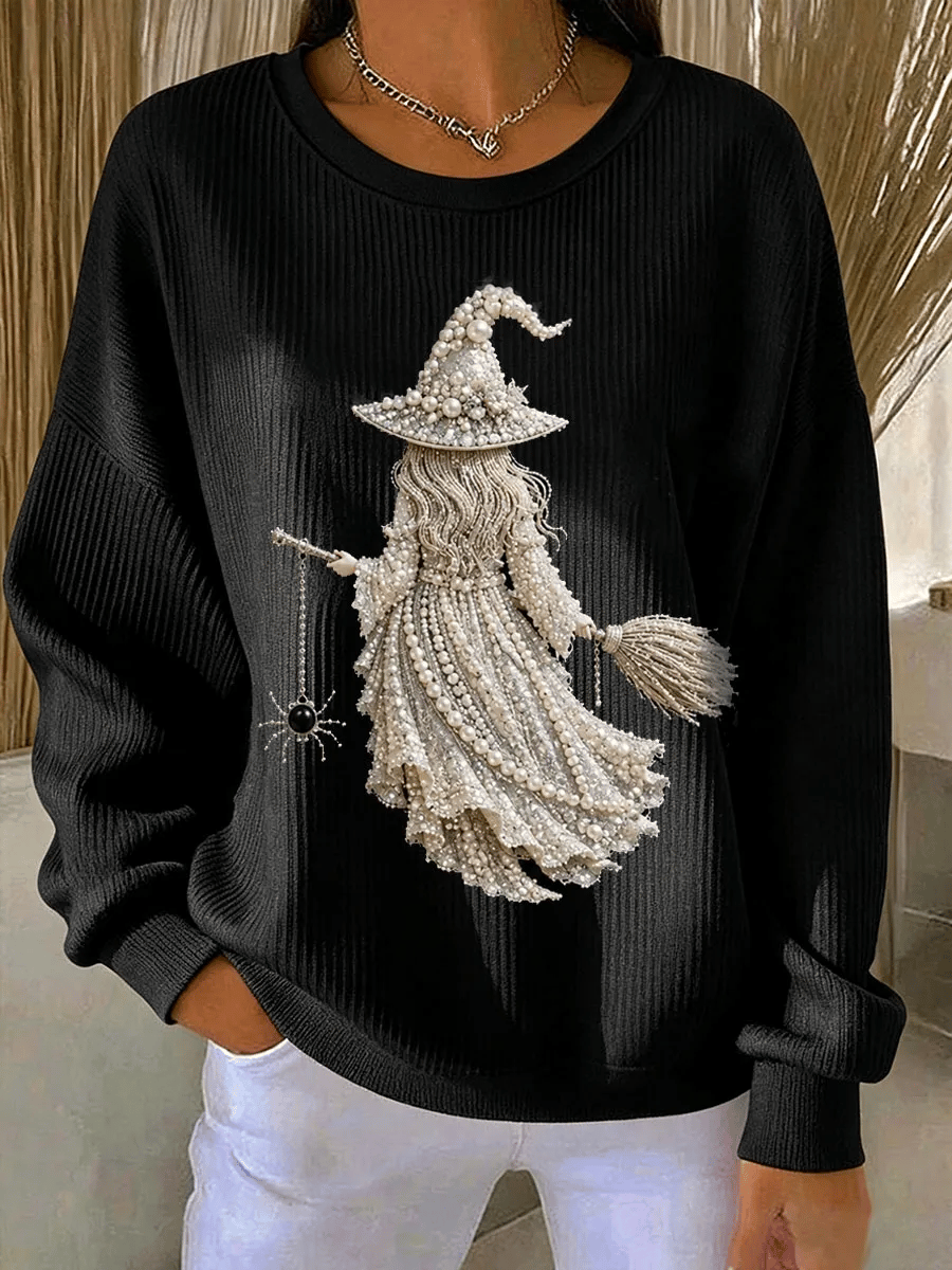 Women's Halloween Witch Print Long-Sleeve Knit Top