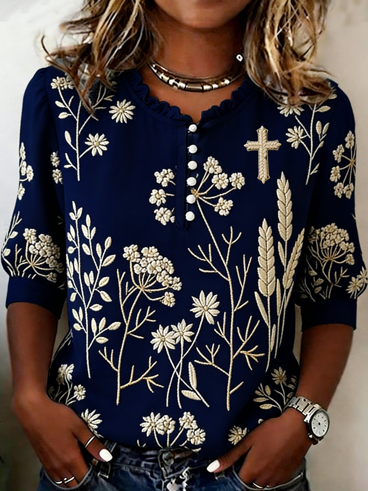 Women's Retro Faith Floral Print Top