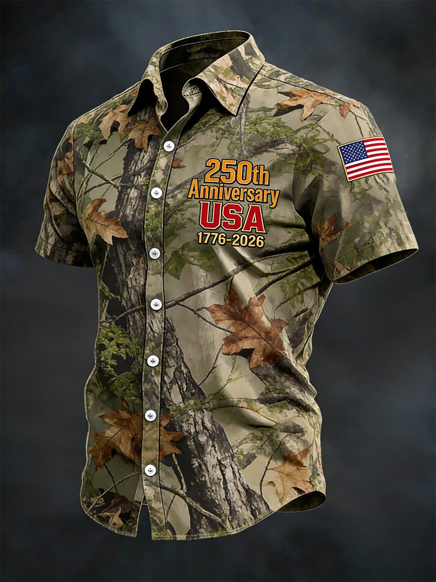 Men's Retro Camouflage American Anniversary Short-Sleeve Shirt