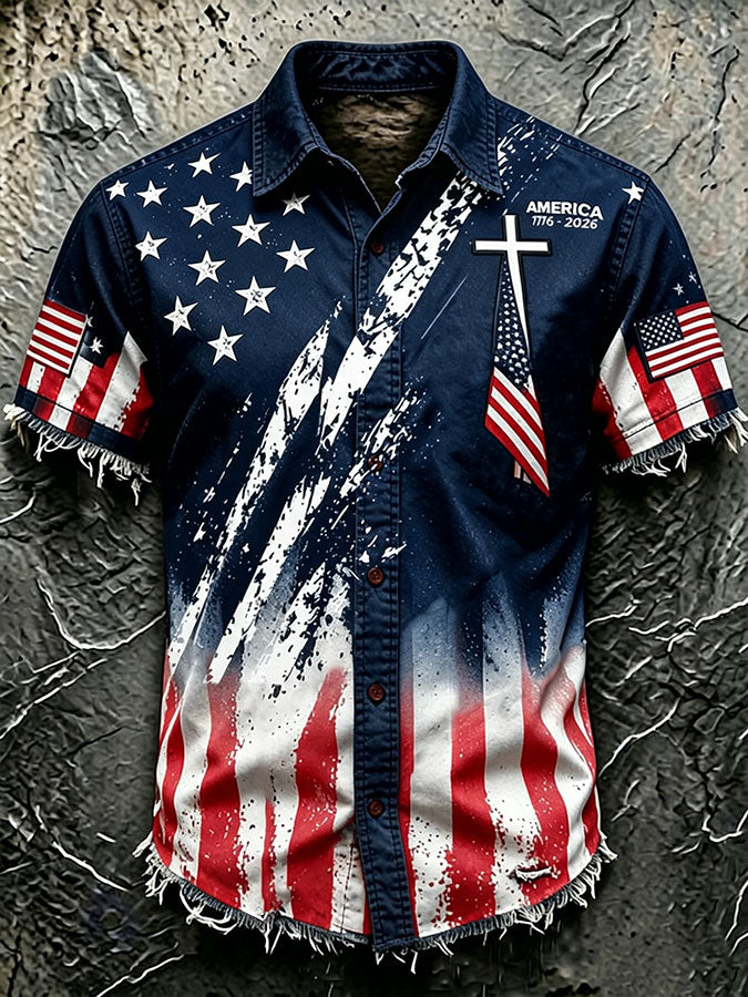 Men'S America Flag Print Shirt