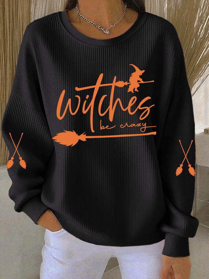 🔥HOT SALE🔥Women's Witch Be Crazy Print Knit Crew Neck Long Sleeve Top