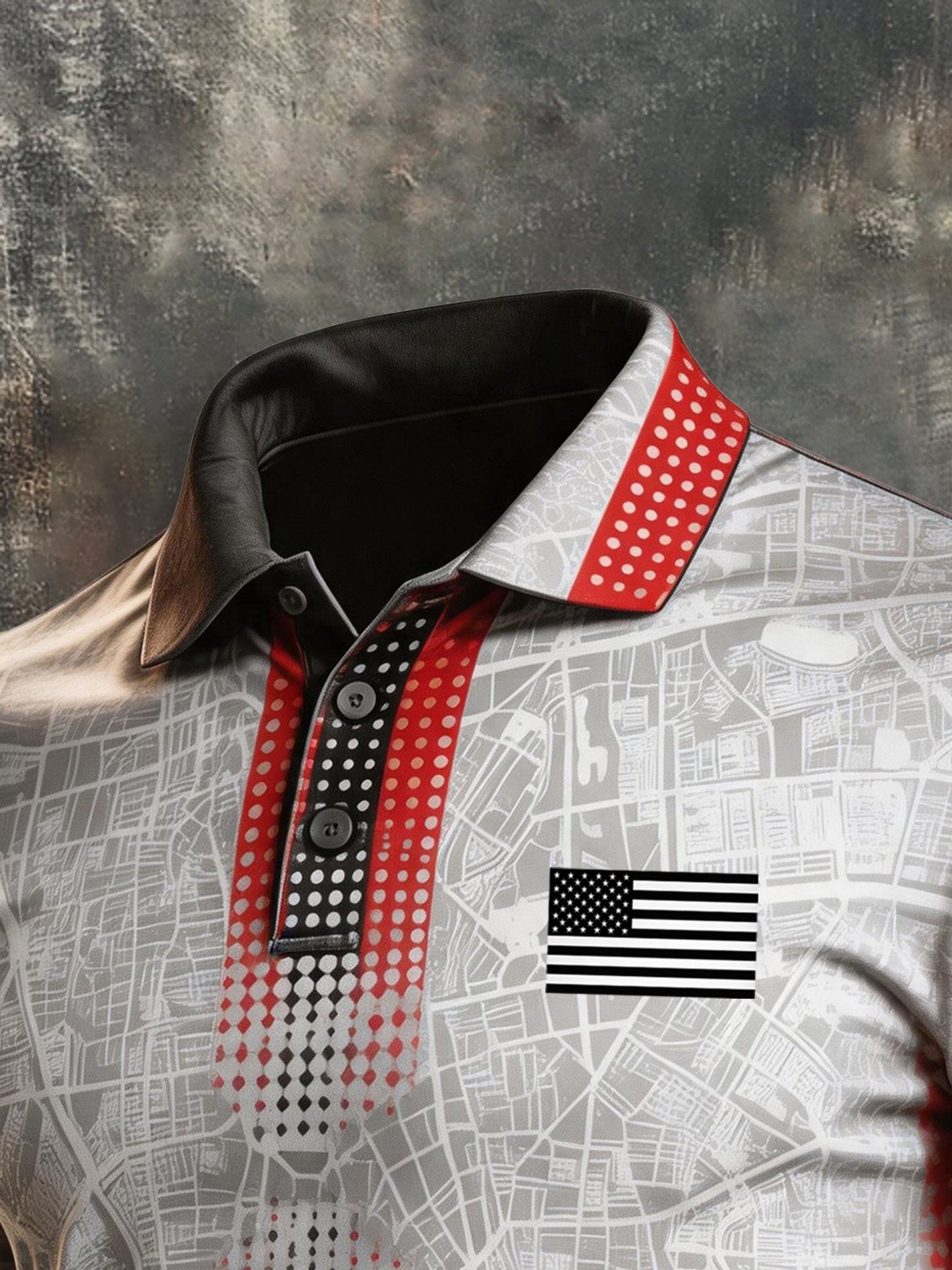 Men's Retro Patriotic Color-Block Short-Sleeve Polo Shirt
