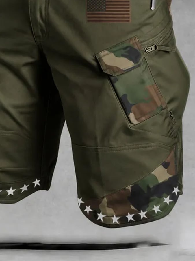Men's Retro Patriotic Outdoor Multi-Pocket Functional Cargo Shorts