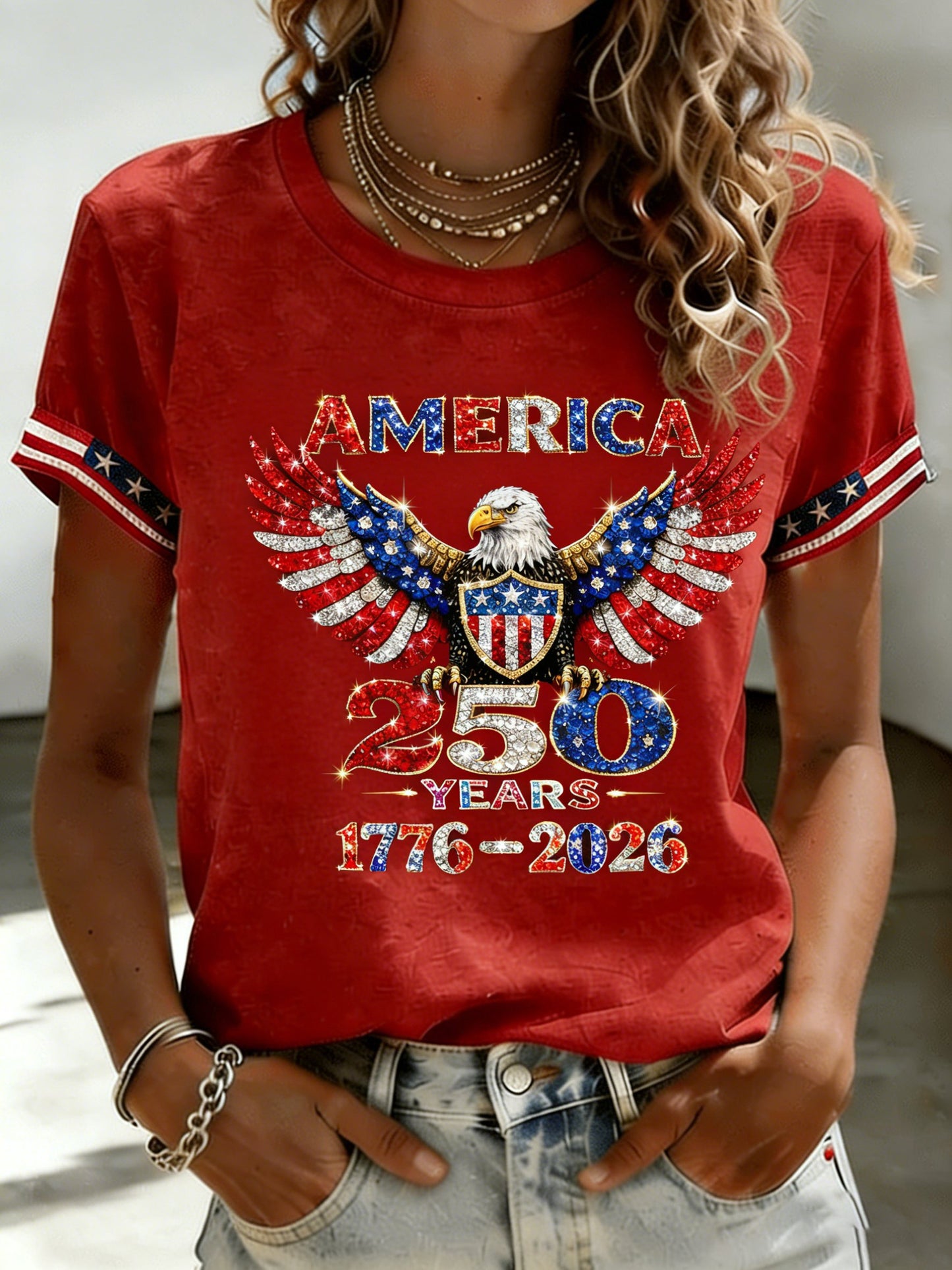 Women's Casual American 250th Anniversary Printed Short-Sleeve T-Shirt