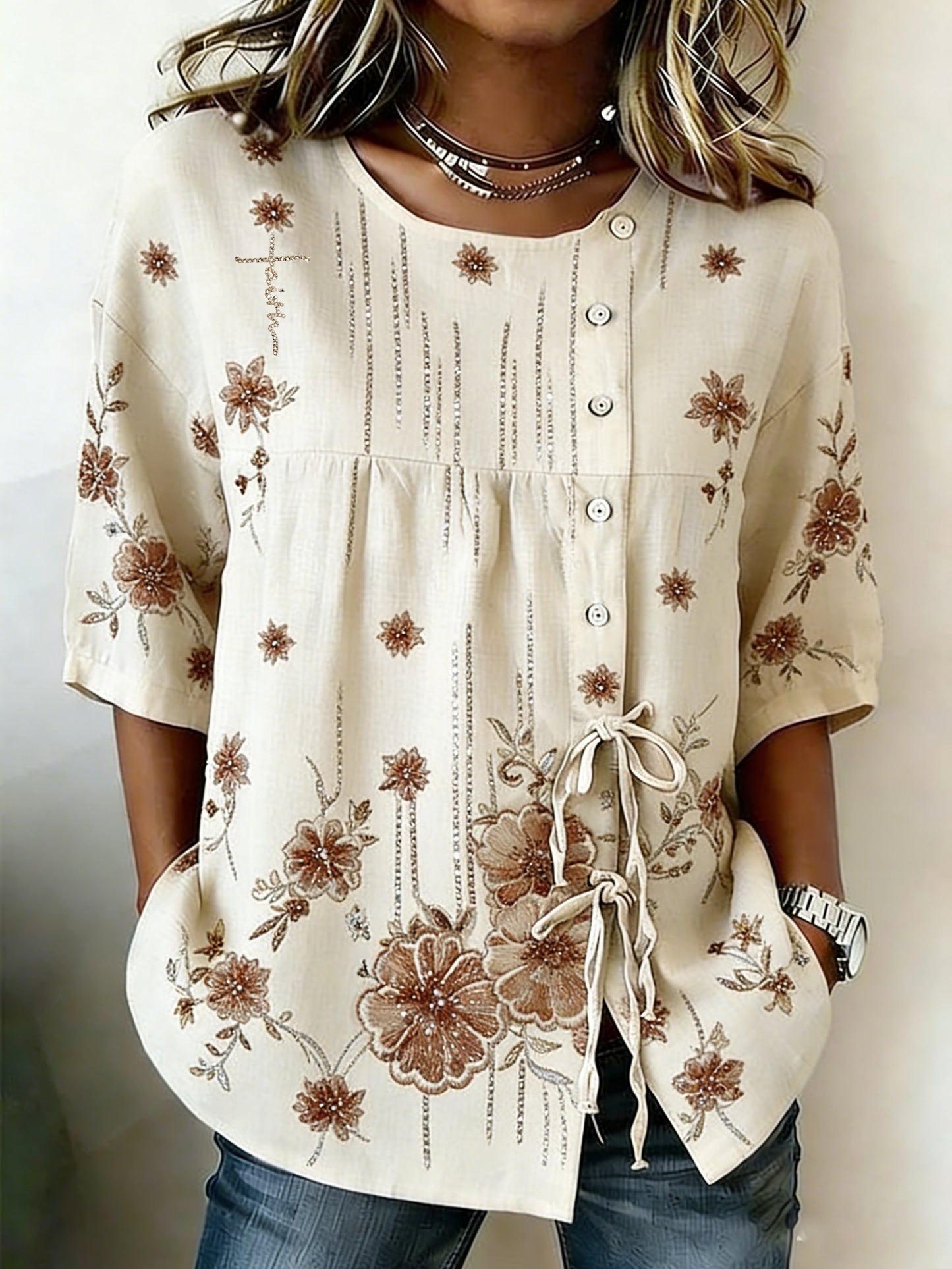 Women's Retro Faith Floral Print Top