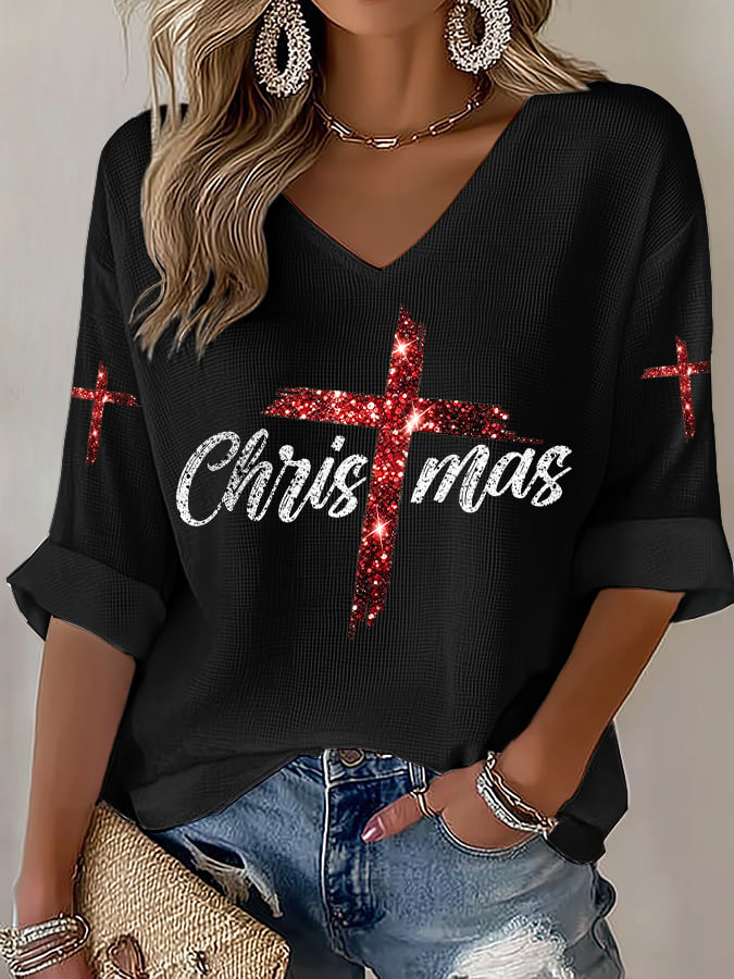 Women's Casual Printed Waffle Top