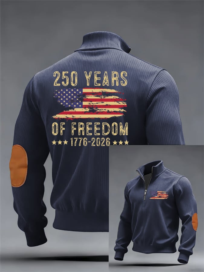 Men's 250th America Anniversary Casual Printed Zip Knit Sweatshirt