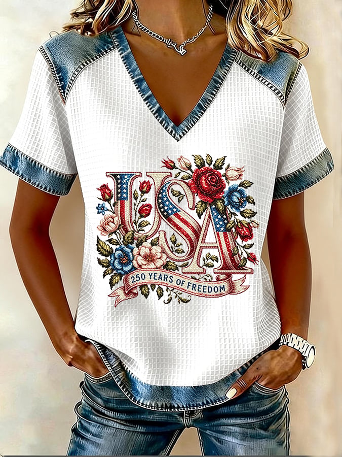 Women's 250th Anniversary Freedom Flower Art Print Shirt