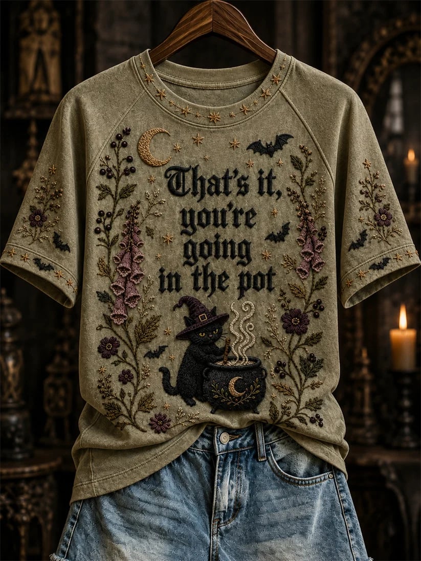 Halloween 'That's It, You're Going In The Pot' Art Print Comfortable Crew Neck Short Sleeve T-Shirt