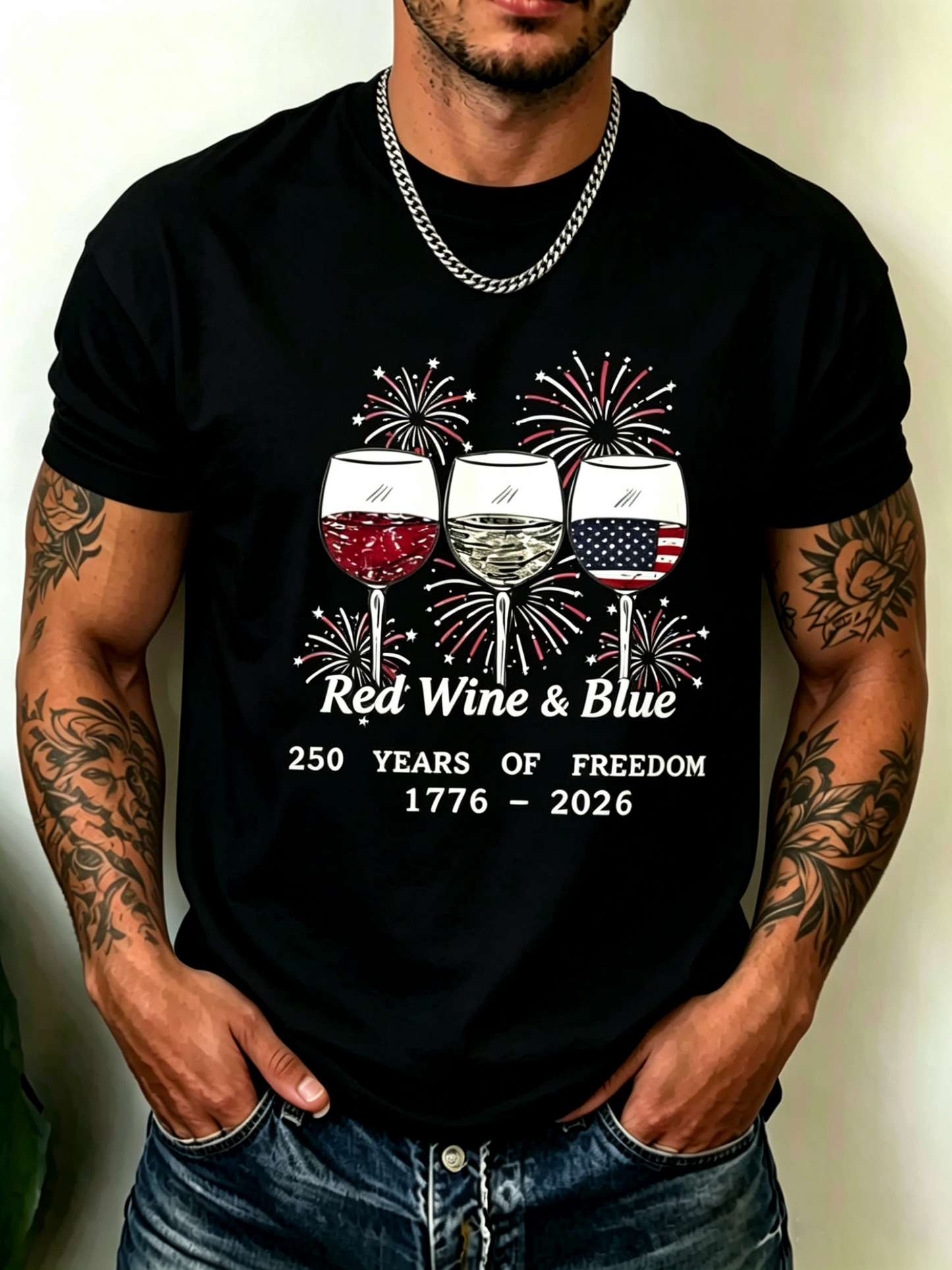 Men’s USA 250th Anniversary Print Crew Neck Short Sleeve T-Shirt