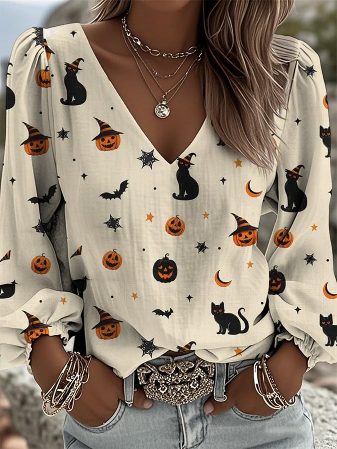 Women's Halloween Casual V-Neck Top