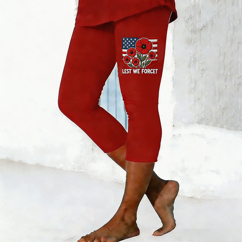 Women's Memorial Day Poppy Art Print Leggings