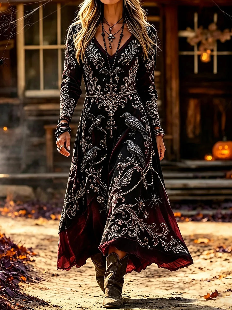 Women's Vintage Halloween Art Print Casual Dress
