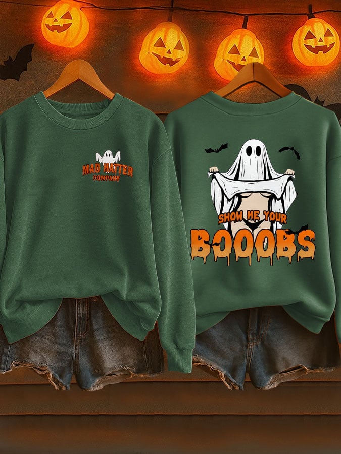 Women's Show Me Your Boobs Halloween Print Casual Sweatshirt