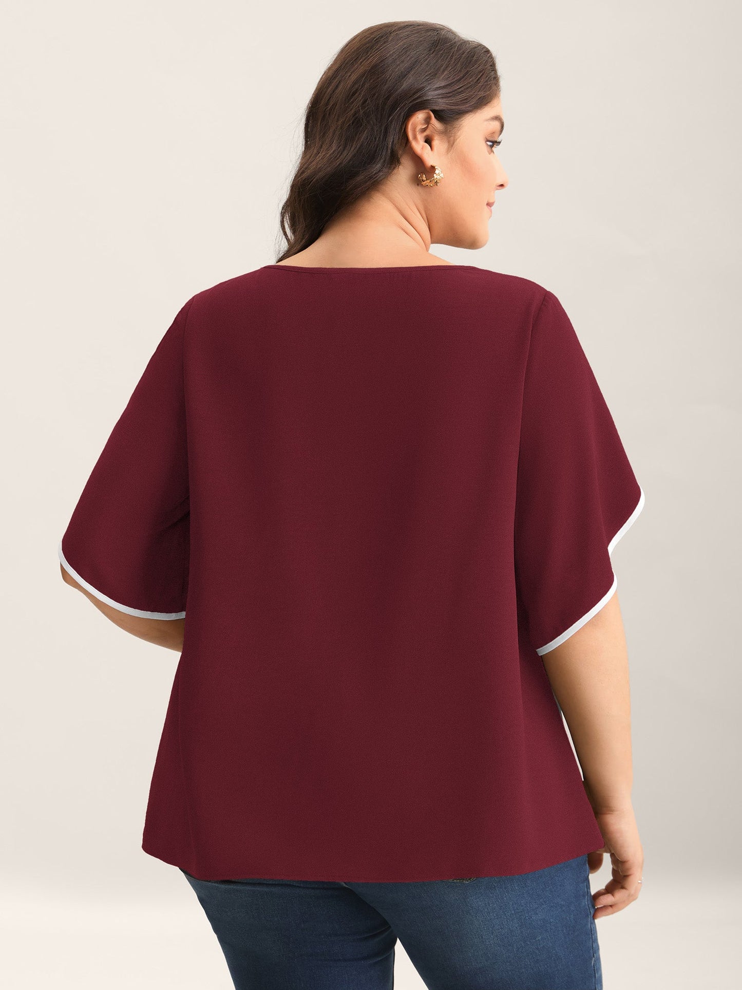 Color Contrast Petal Sleeve Shirt