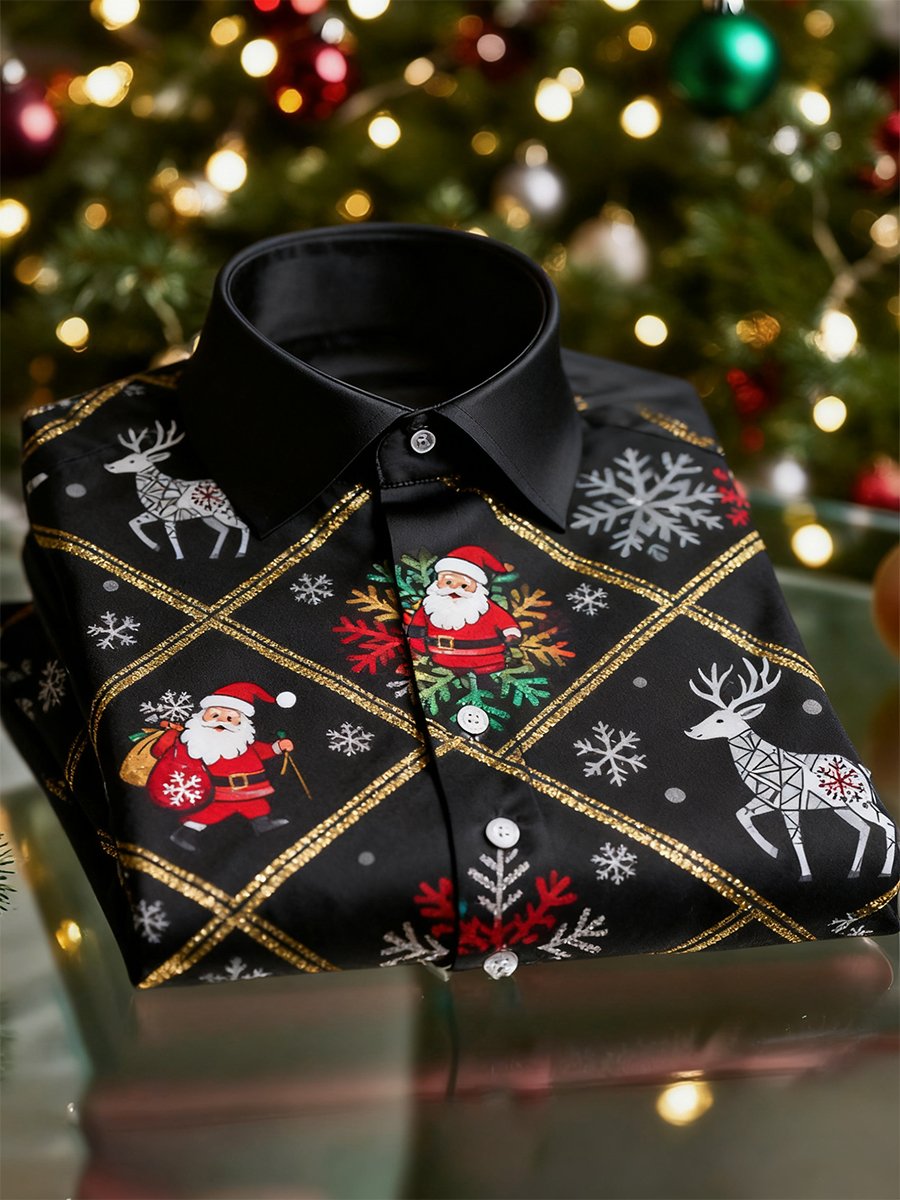 Men's Christmas Long Sleeve Button-Down Shirt