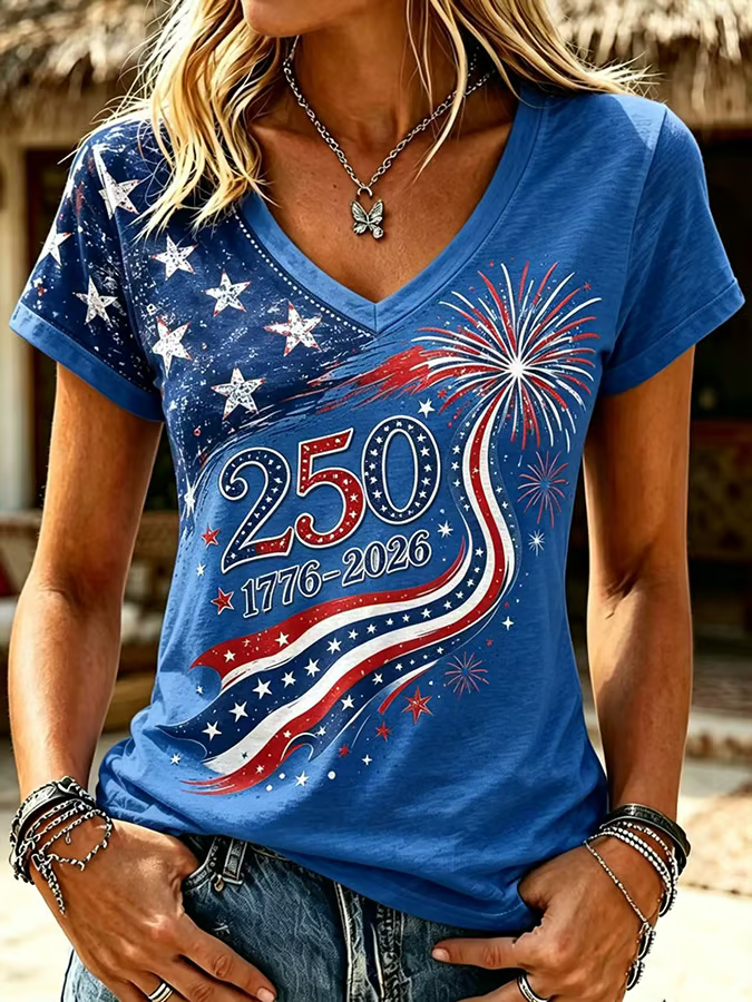 🔥Buy 3 Get 10% Off🔥Women's 250th Anniversary V-Neck Printed T-Shirt