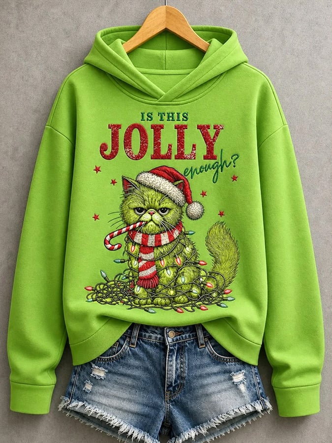 Women's Christmas Funny Cat Ew,People Print Casual Hoodie