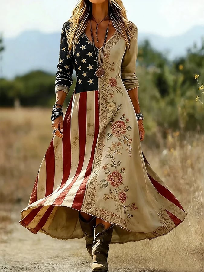 Women'S Casual American 250th Anniversary Commemorative Print Dress