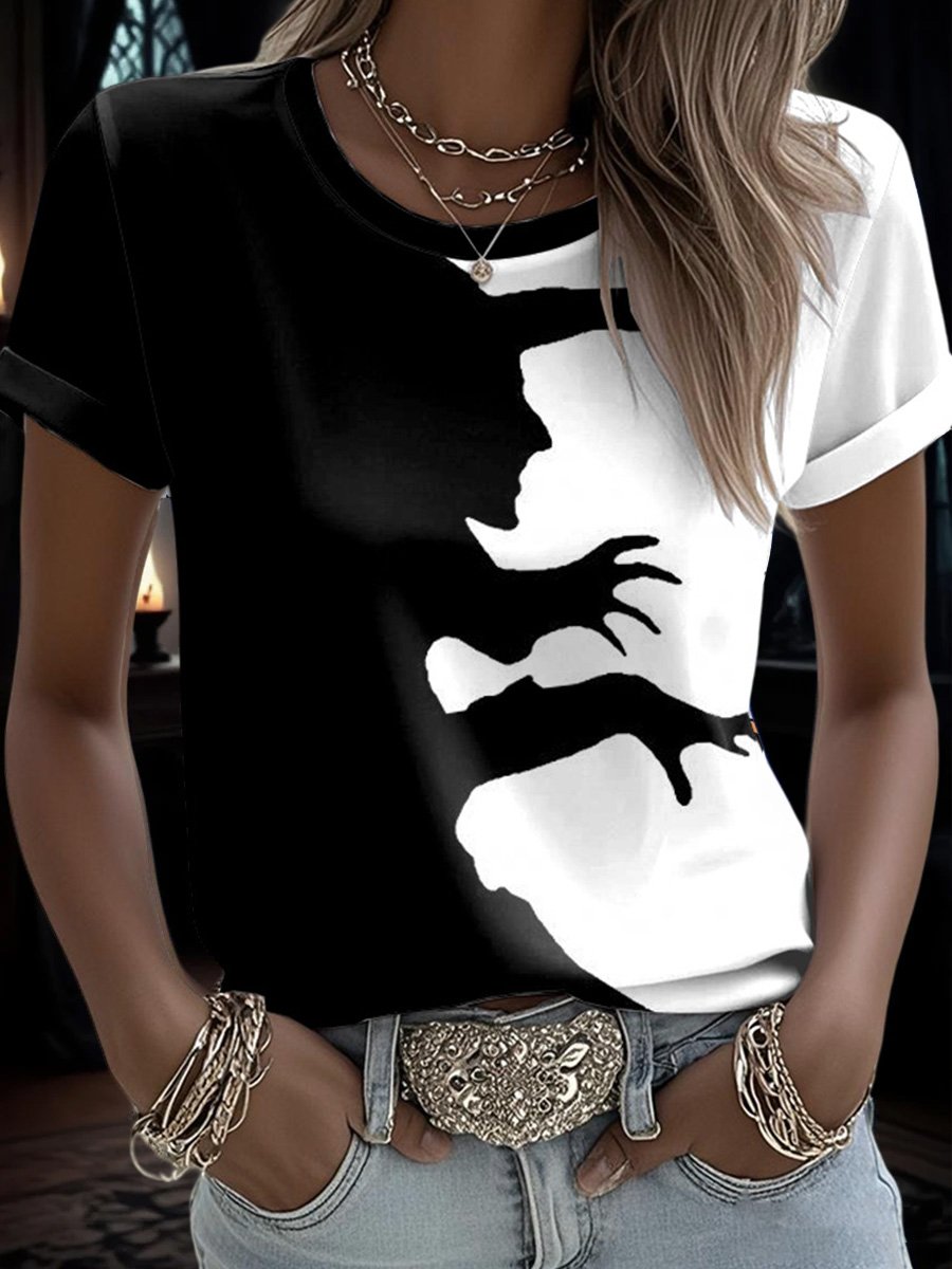 Women's Halloween Witch Printed Short-Sleeved T-Shirt
