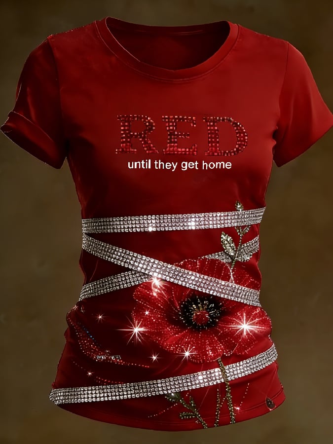 Women's Casual Red Friday Print Short-Sleeve T-Shirt