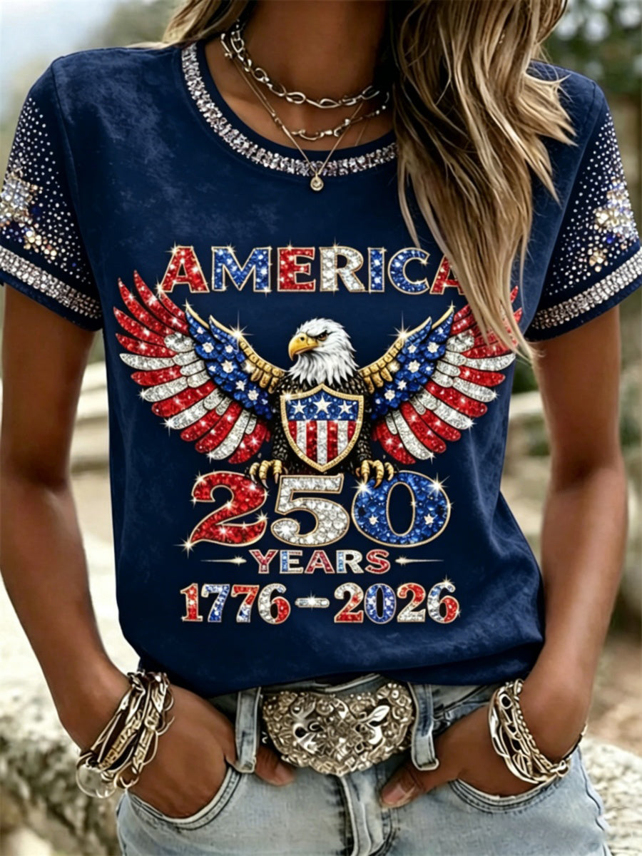 🔥Buy 3 Get 10% Off🔥American 250th Anniversary Rhinestone Design Women's T-Shirt