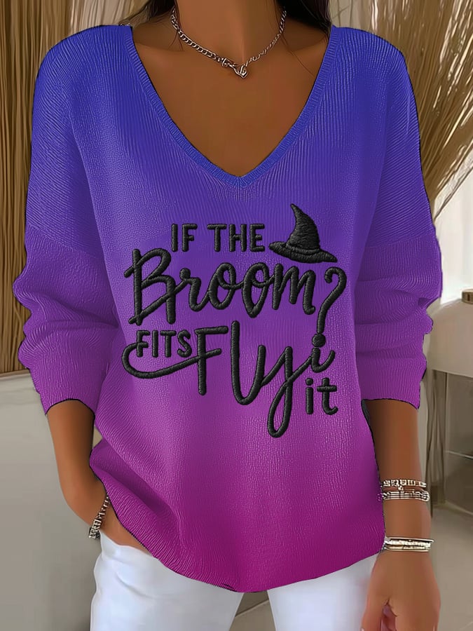 Women's Halloween Witch Print Drop Shoulder Top