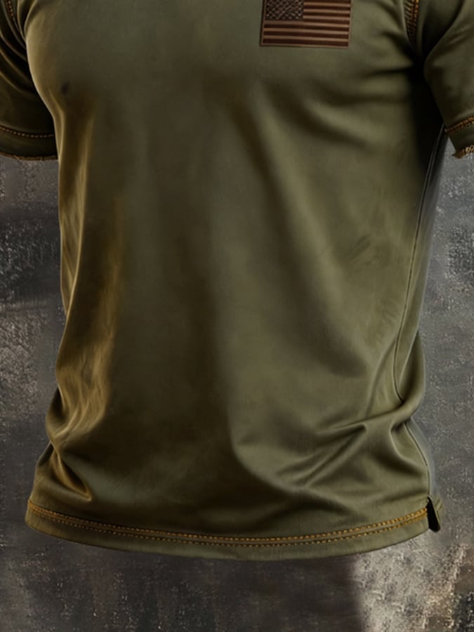 Men'S Vintage Biker-Style Washed Cotton Short-Sleeve T-Shirt With Distressing