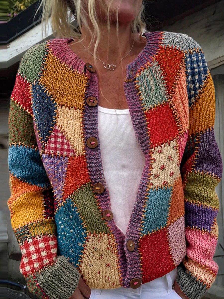 Women's Casual Printed Knit Cardigan