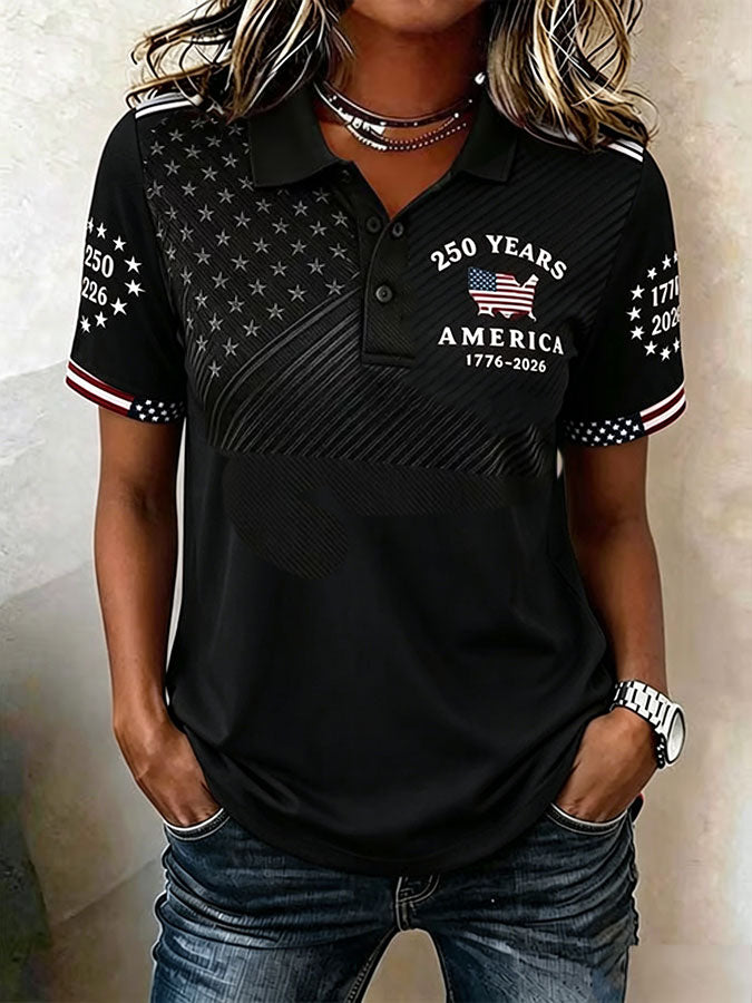 🔥Buy 3 Get 10% Off🔥Women'S Casual American Independence Day Printed Polo Shirt Short Sleeved