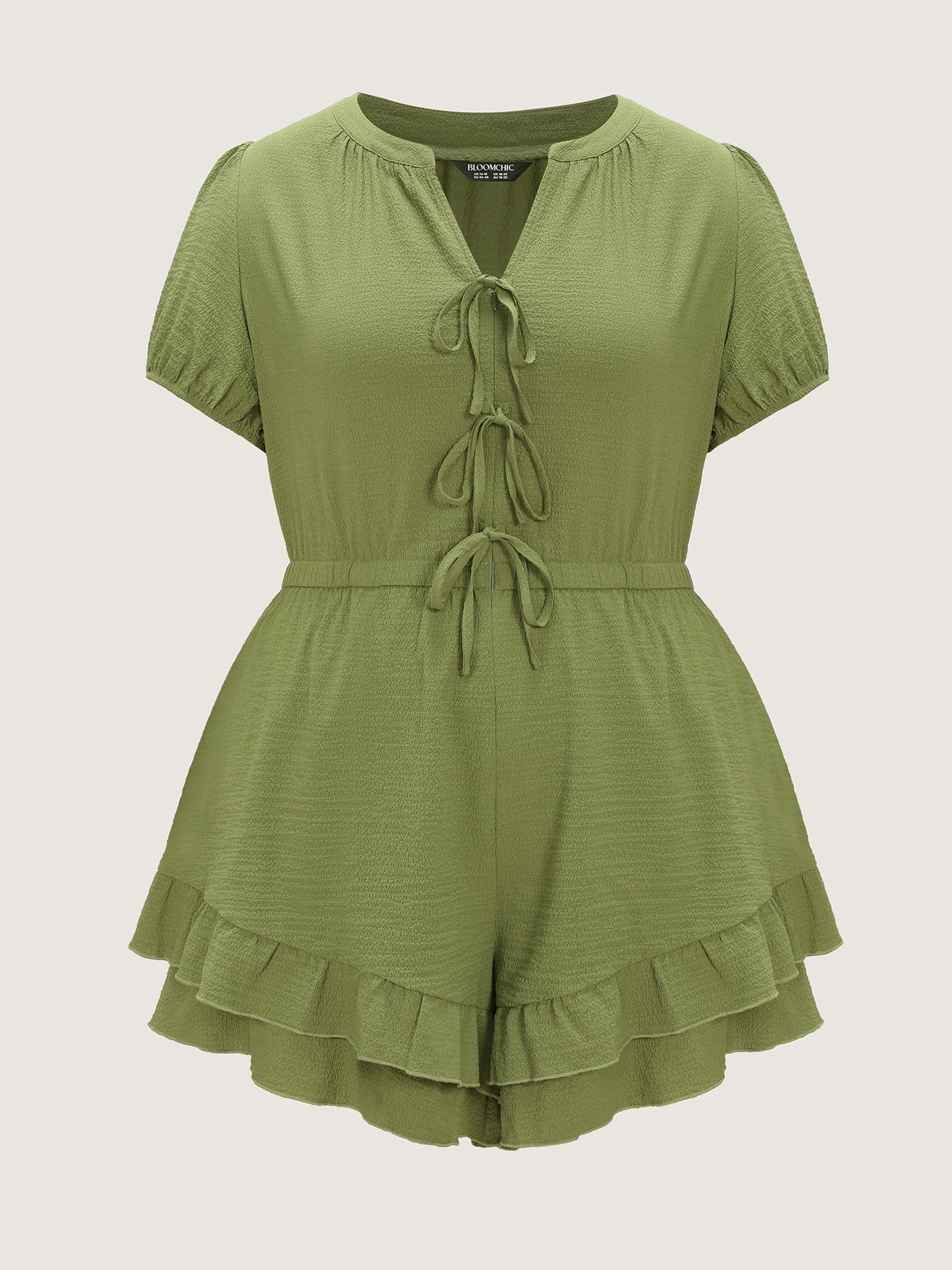 Triple Front Tie Ruffled Hem Romper