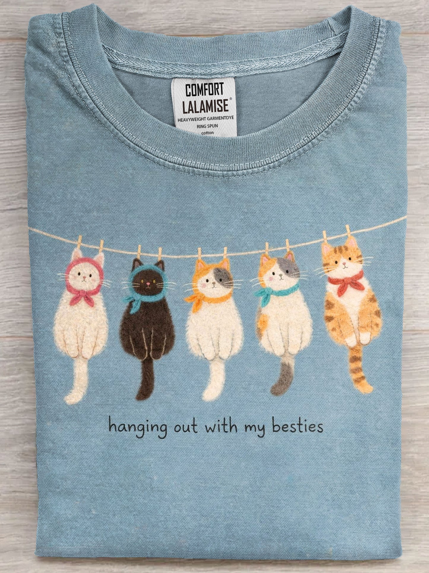 Hanging Out With My Bestie Cute Cat Art Print Casual Short Sleeve T-shirt