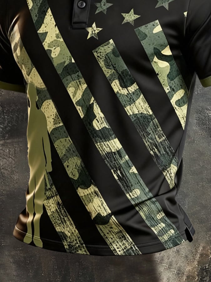 Men's Retro "Patriot" Color-Block Short-Sleeve Polo Shirt