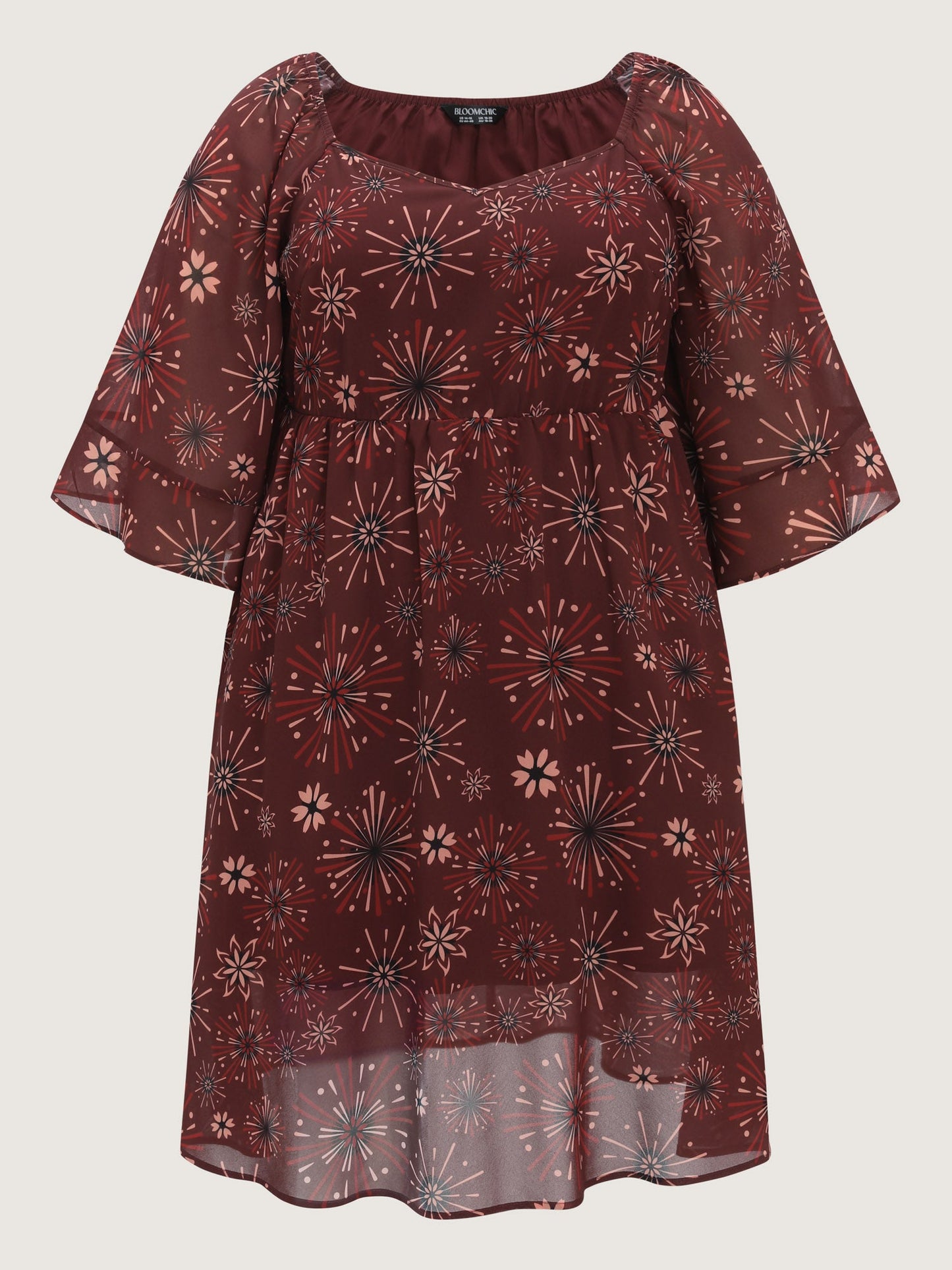 Vintage Floral Print Flowy Mesh Midi Dress