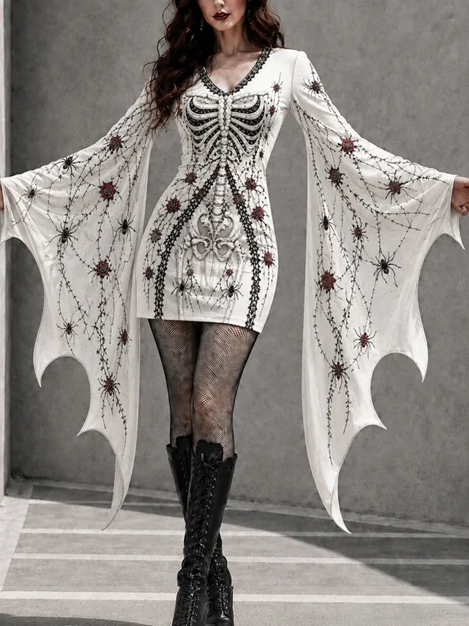 Women'S Halloween Skeleton Printed Casual Dress
