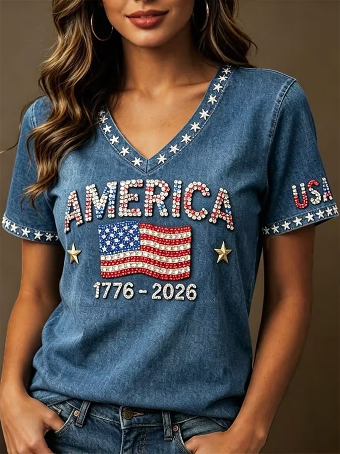 Women's 250th Anniversary Art Print Casual V-Neck Vest