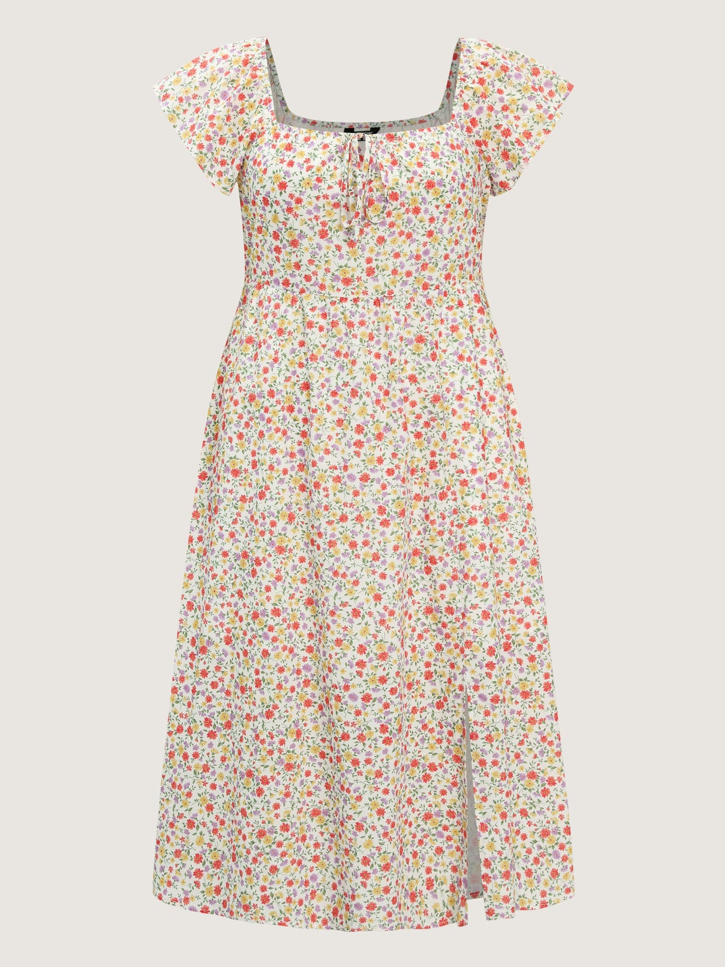 Pure Cotton Adjustable Neckline Floral Midi Dress