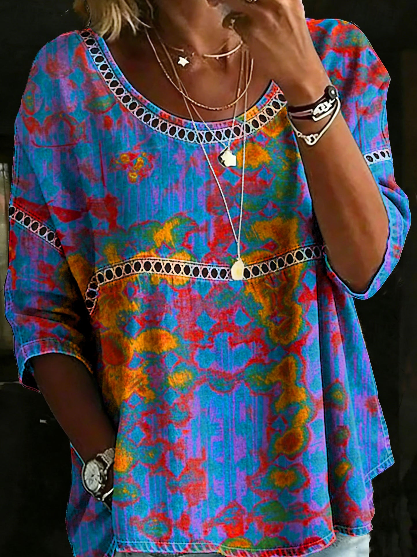 Women's Inexhaustible Energy Abstrct Casual Loose Denim Blouse Shirt