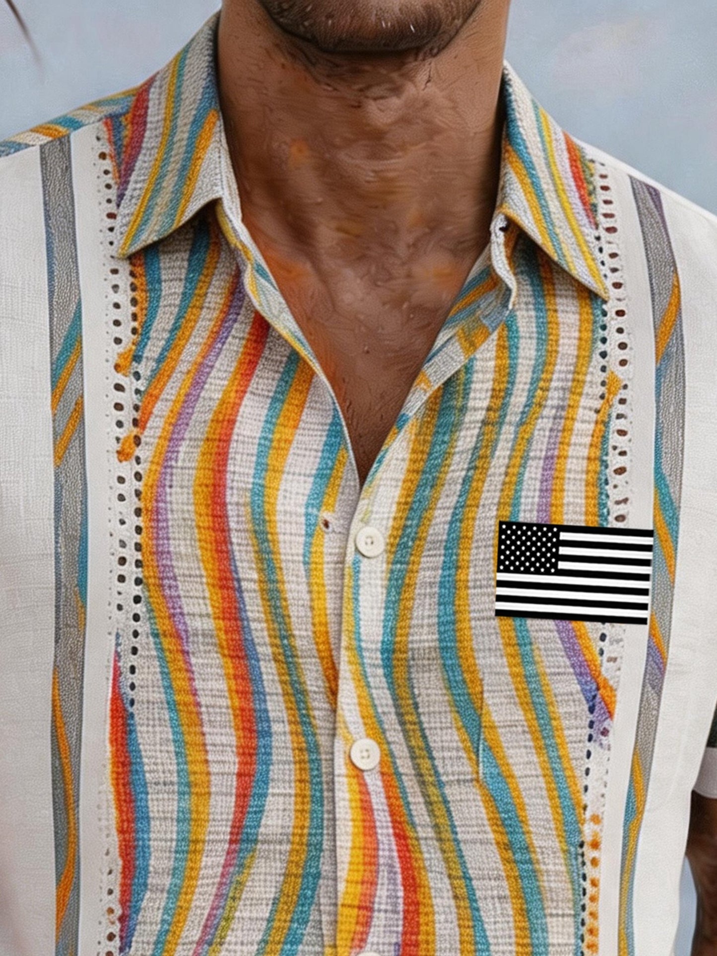Men's Casual Vacation Patriotic Shirt with Flag Color-Blocking
