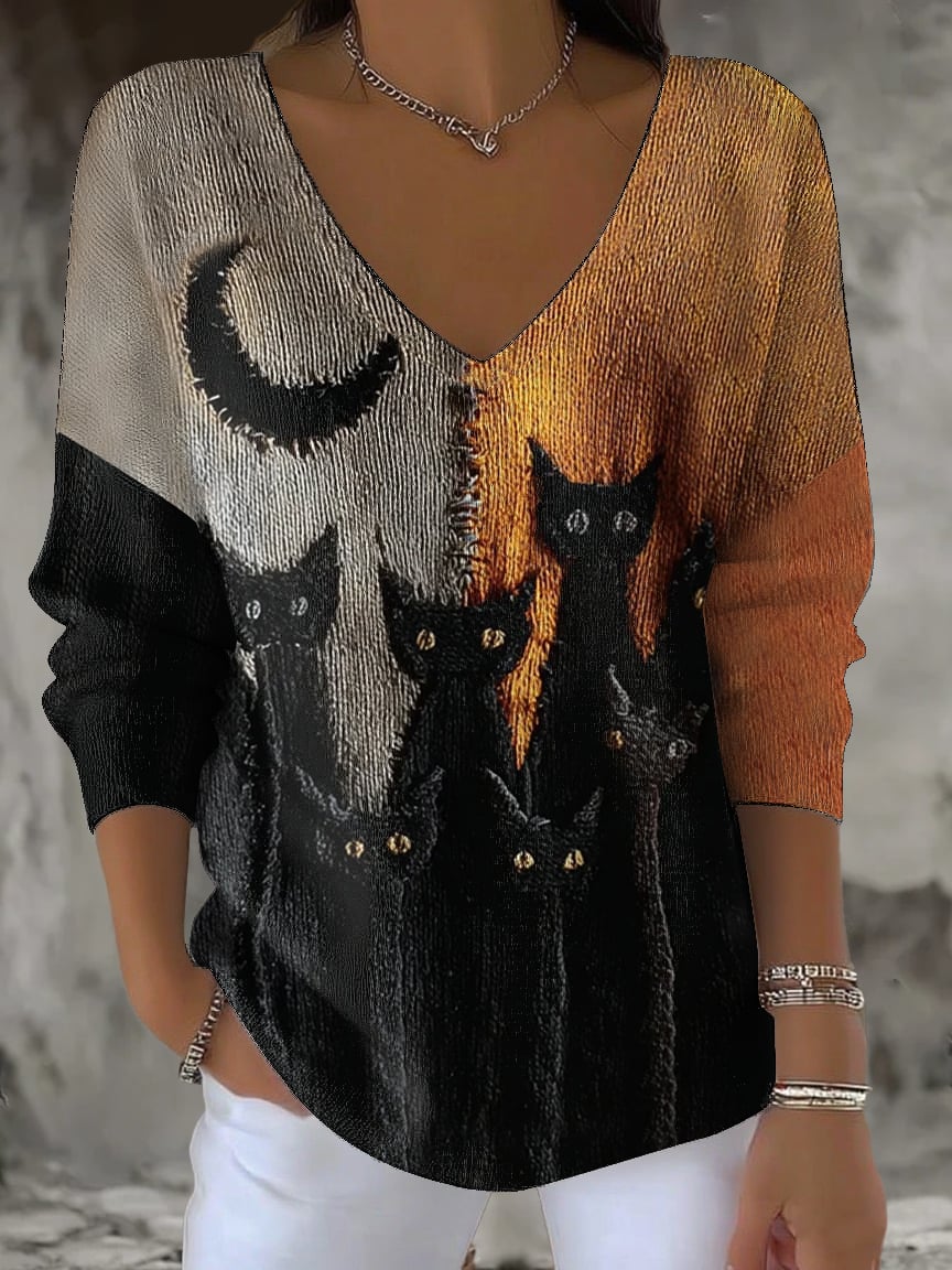Women's Cat Print Casual Top