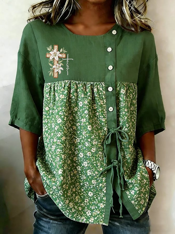 Women's Retro Floral Print Top