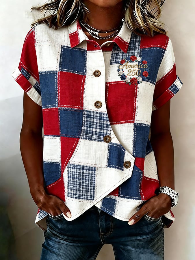 Women's Casual Retro Cotton-Linen Patriotic Shirt