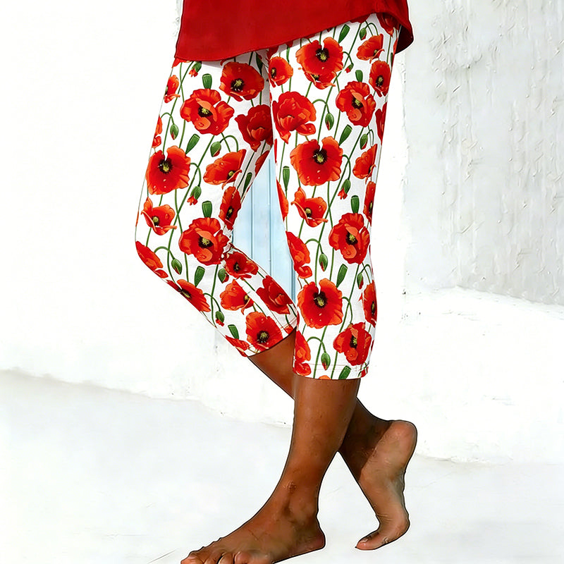 Women's Memorial Day Poppy Art Print Leggings