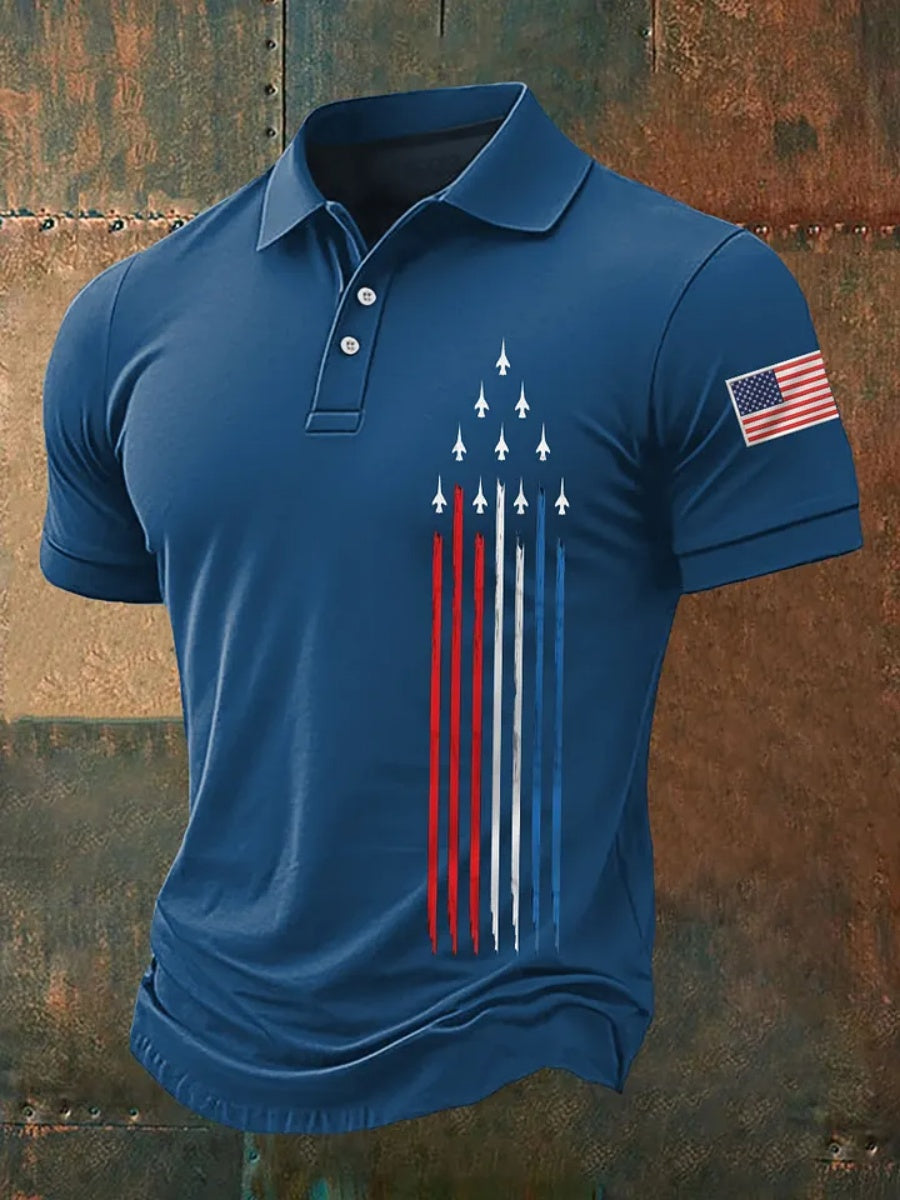 Men's Independence Day American Flag Jet Plane Print Casual Top