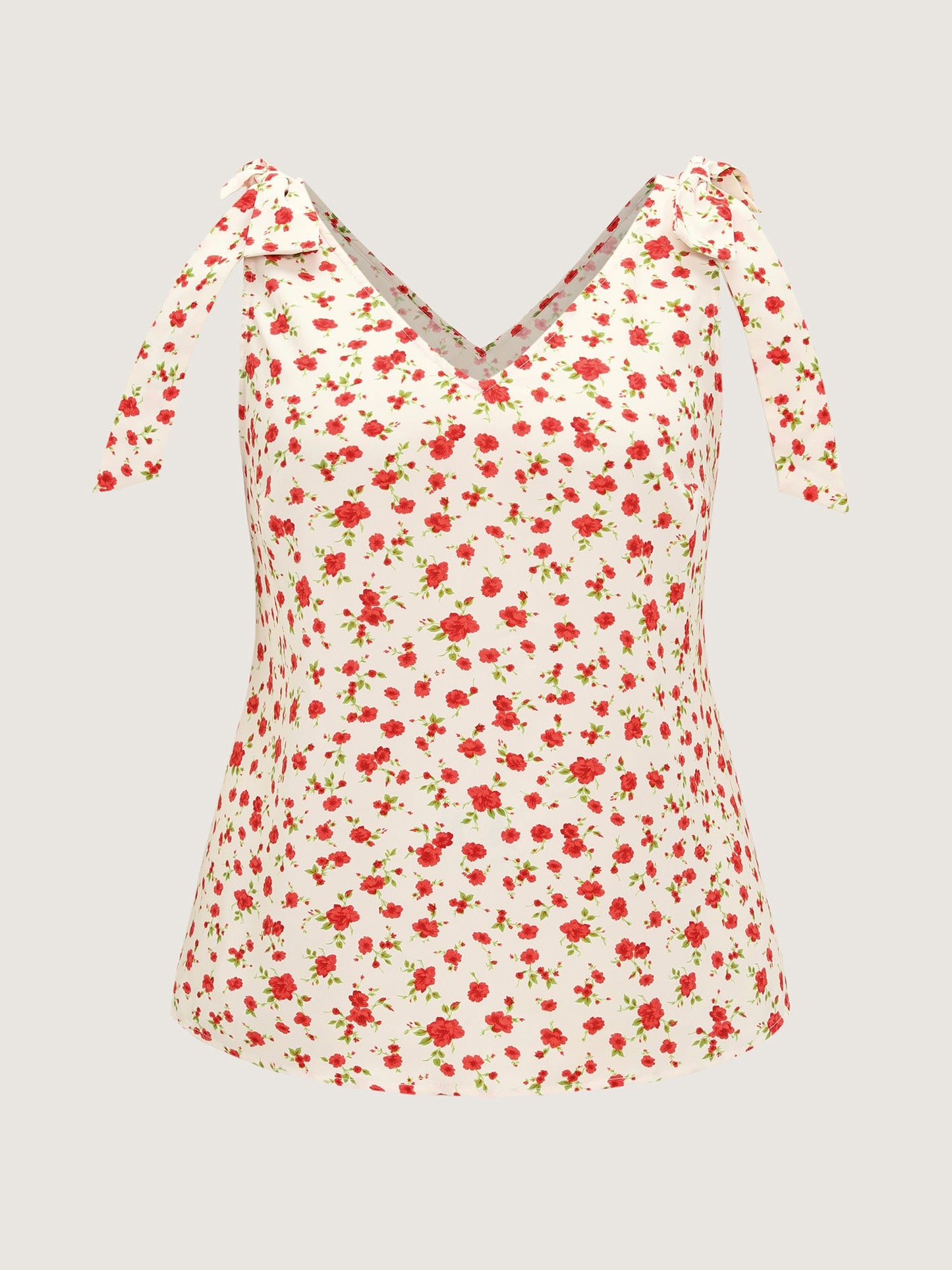 Floral Print Bowknot Shoulder Tank Top