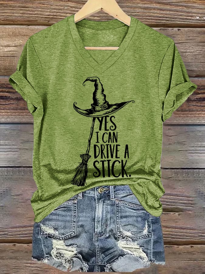 🔥HOT SALE🔥Women's Yes I Can Drive A Stick Print V Neck T-shirt