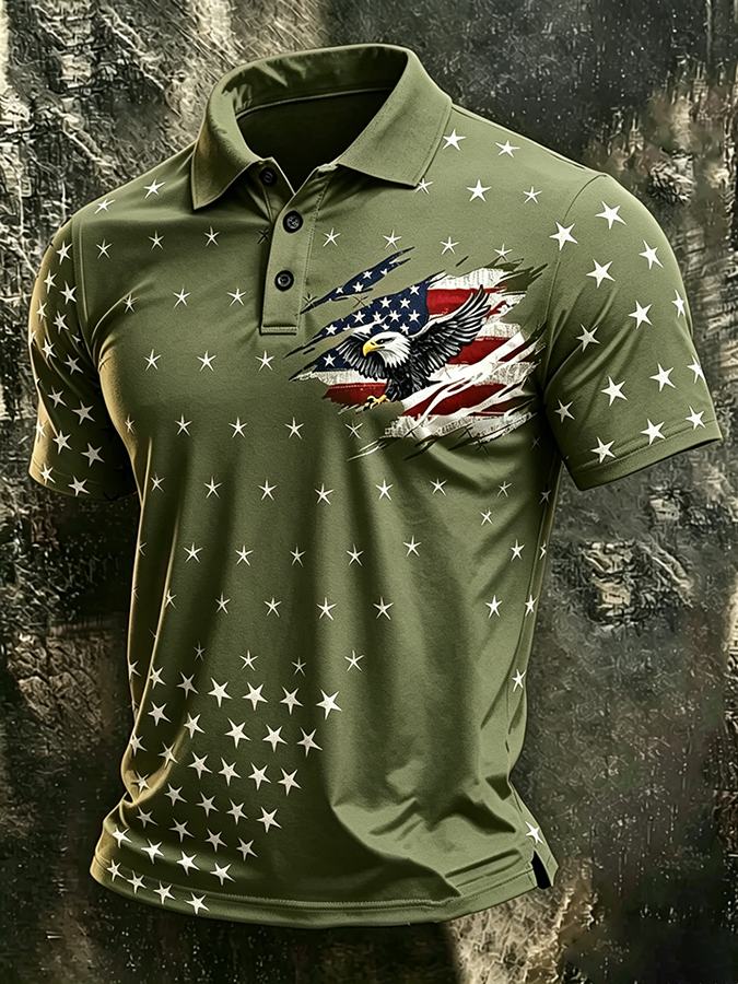 Men'S American Flag Print Casual Polo Shirt