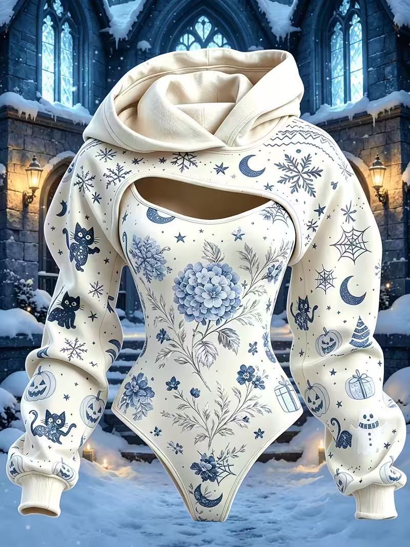 3D Cutout Hooded Waist Slim Bodysuit