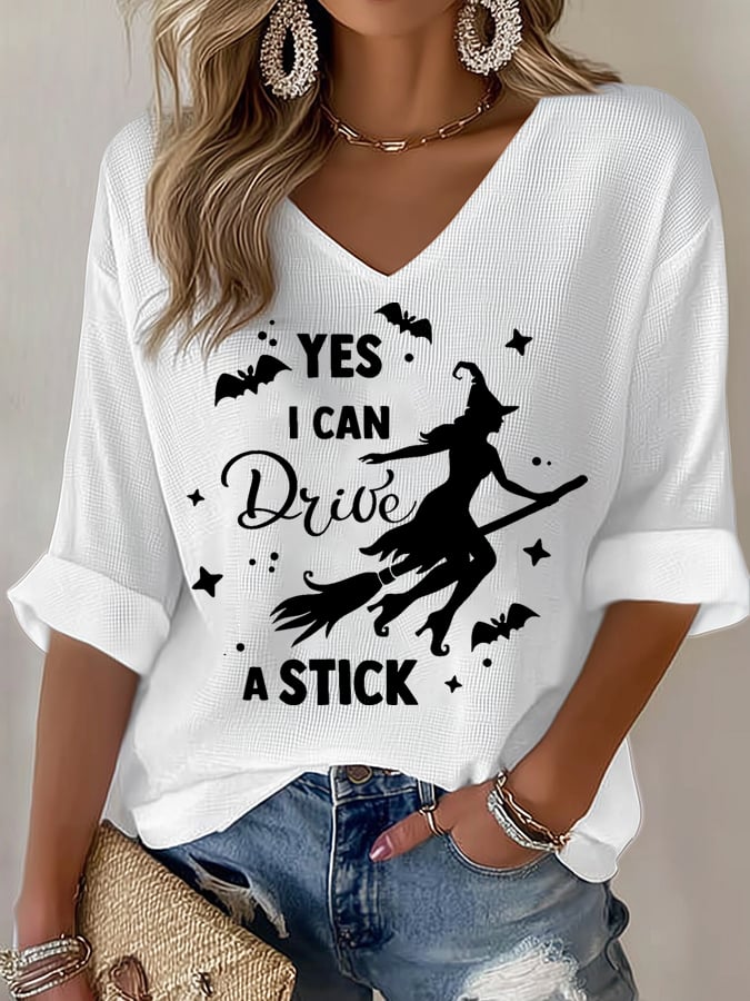 🔥HOT SALE🔥🔥Buy 2 Get 10% Off🔥Women's Yes I Can Drive A Stick Print V Neck T-shirt