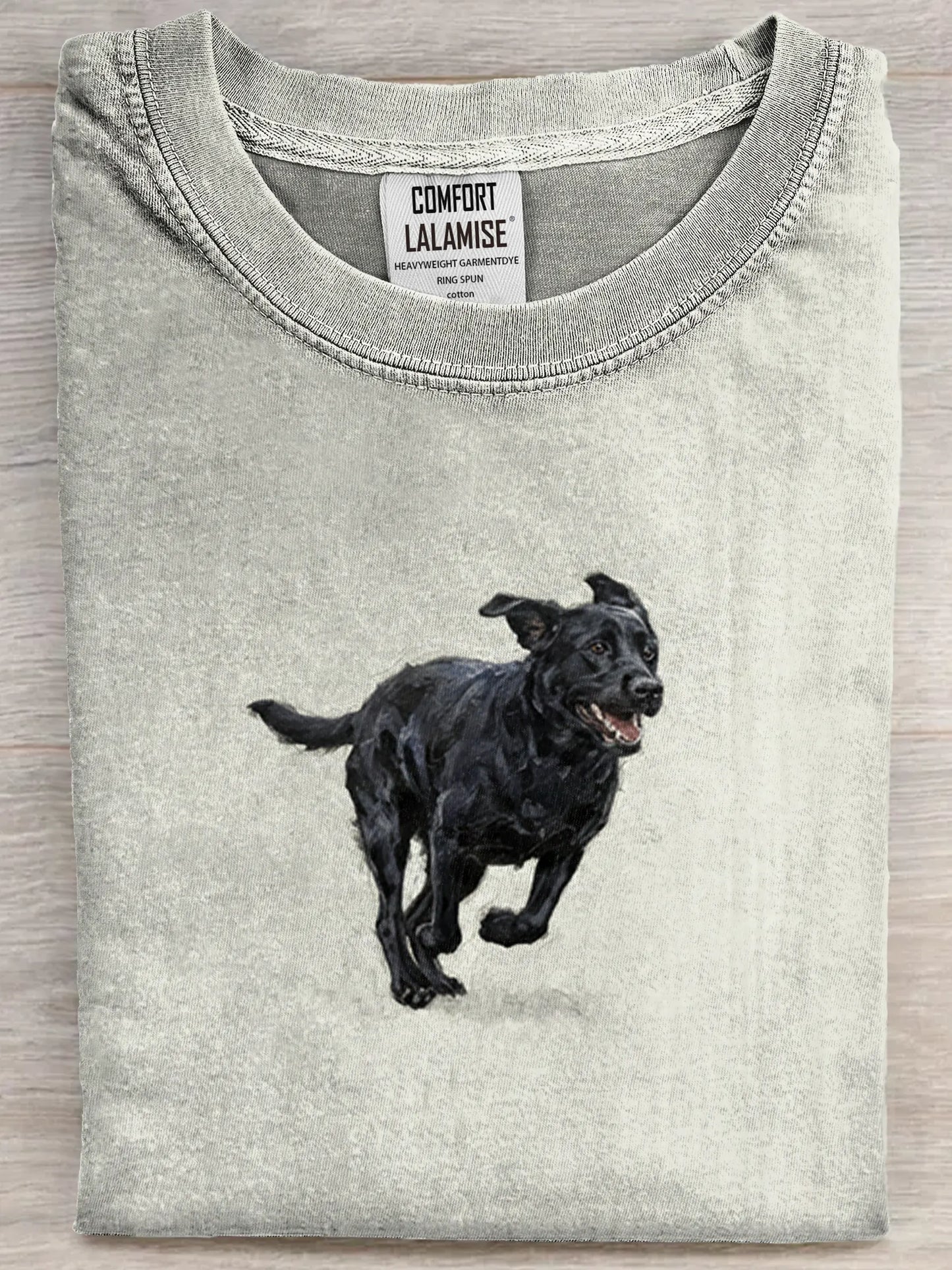 Funny Cute Running Black Labrador Art Print Casual Cotton Short Sleeve T-shirt